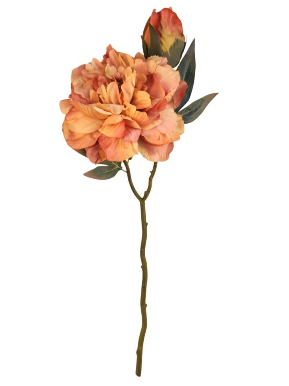 Peach Coral Faux Peony Stem 18 Inch Artificial Silk Flower 6 Inch Bloom Closed B - Picture 12 of 12